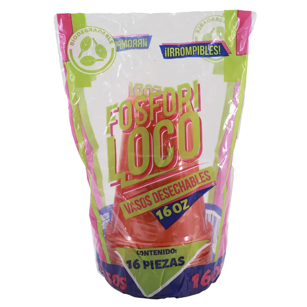 Vaso Plastico 16 Oz Desechable Colores Varios Fosforiloco 16 Pza