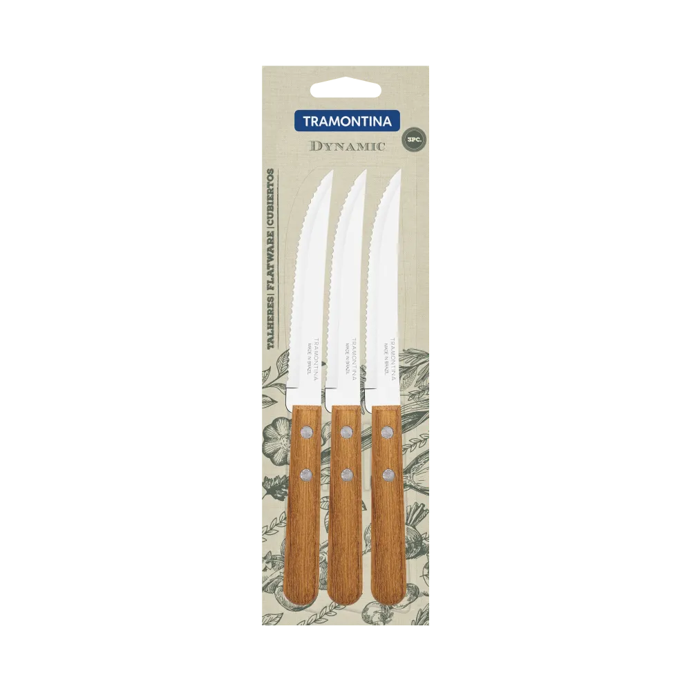 SET CUCHILLOS DE MESA MANGO MADERA LINEA DYNAMI MADERA TRAMONTINA 1 PIEZA