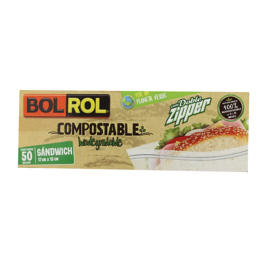 Bolsa Para Sandwich 17X15 Compostable Bol Rol 50 Pza