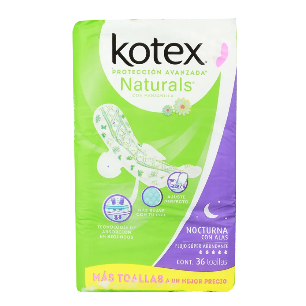 Toalla con Alas Naturals Nocturna Kotex 36 Pza