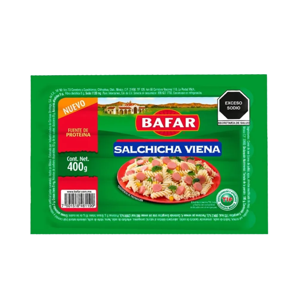 Salchicha De Pavo Viena Bafar 400 Gr