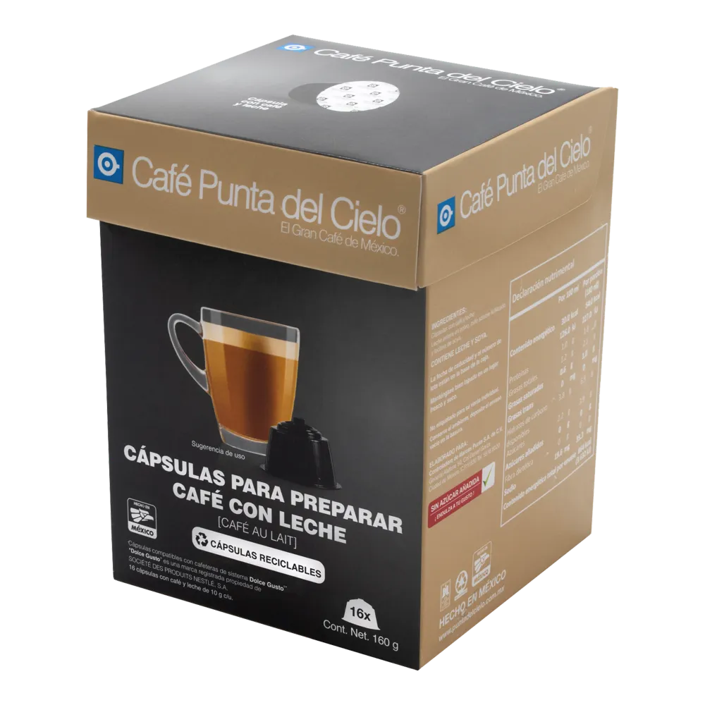 Capsulas De Cafe Caja Con Leche Punta Del Cielo 16 Cp