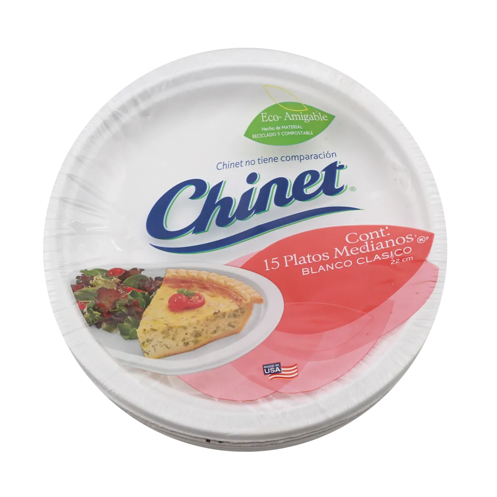 Plato Desechable Mediano Blanco Chinet 15 Pza