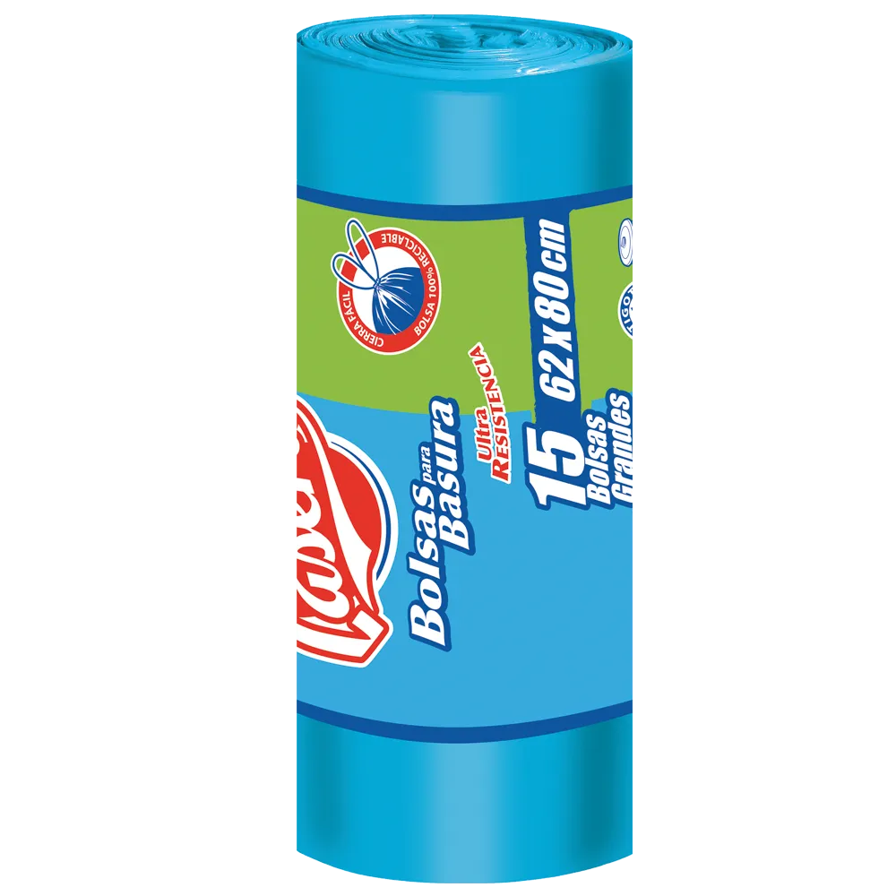 Bolsa Para Basura Ultra Resist con Jareta Rollo G 62X80 Azul La Casera 15 Pza