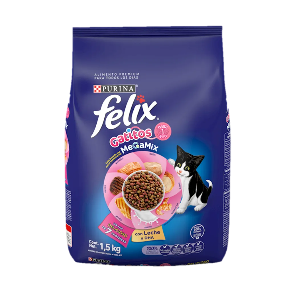 Alimento Seco Para Gatito Carne Pescado&Pollo Felix 1.5 Kg