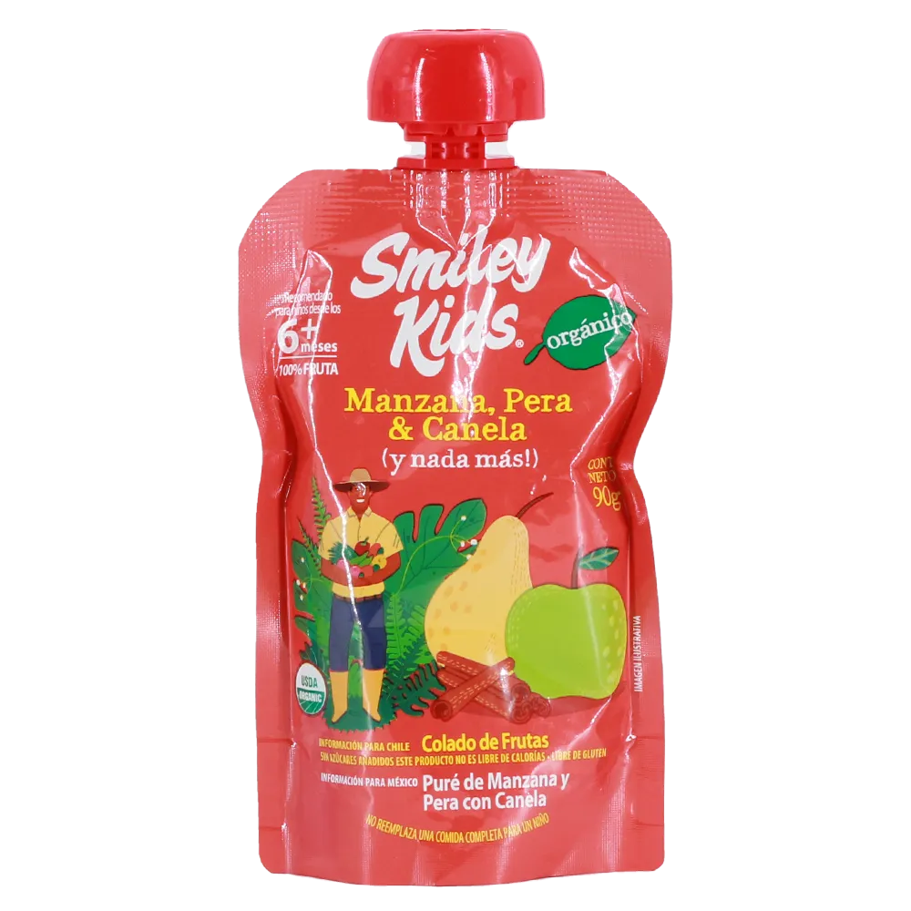 Papilla Organica Manzana Pera Canela Smiley Kids 90 g