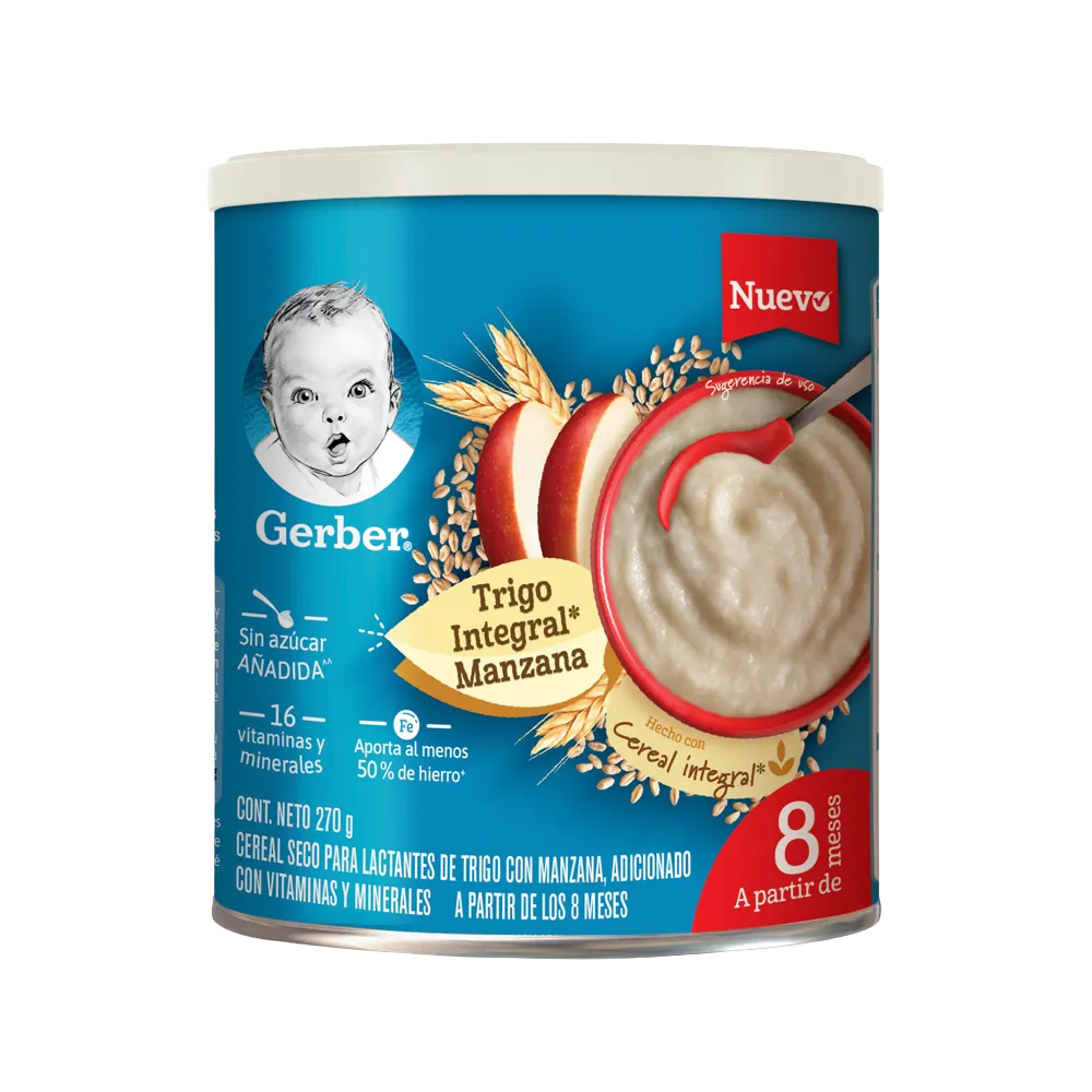 Cereal Infantil Gerber Etapa 3 Trigo y Manzana Integral 270g