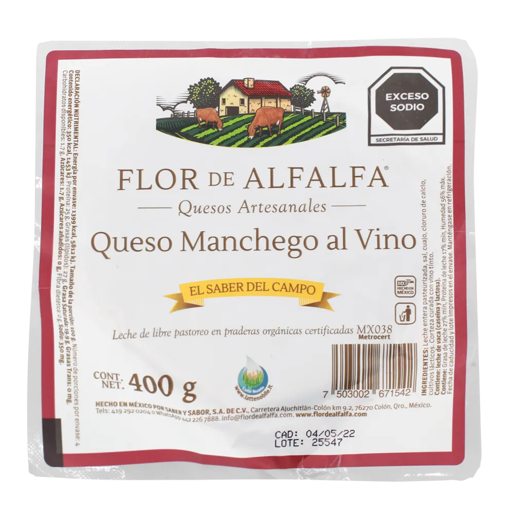 Queso Manchego Al Vino Tinto Flor De Alfalfa 400 g