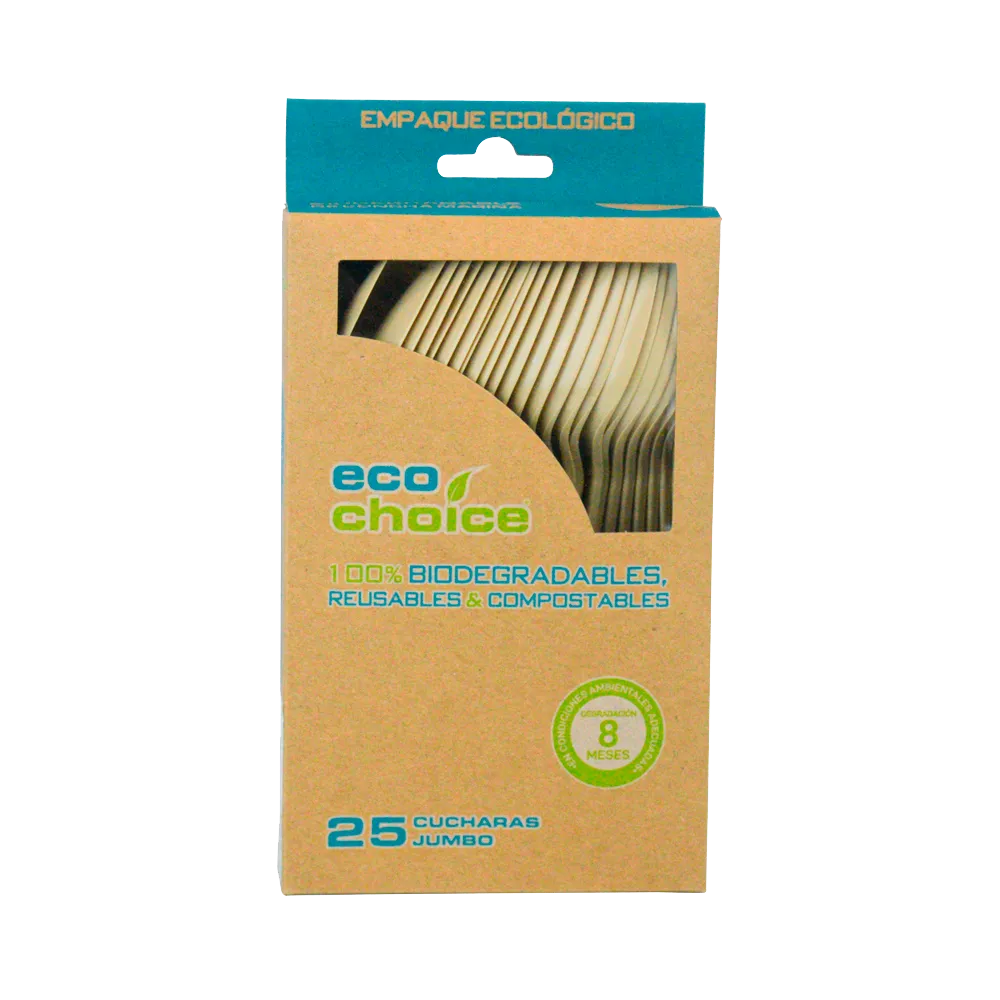 Cuchara Desechable Biodegradable Jumbo Beige Ecochoice 25 Pza