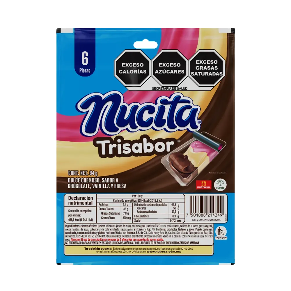 DULCE CREMOSO TRISABOR 6 PZ CHOC VAINILLA FRESA NUCITA 84 GRAMOS