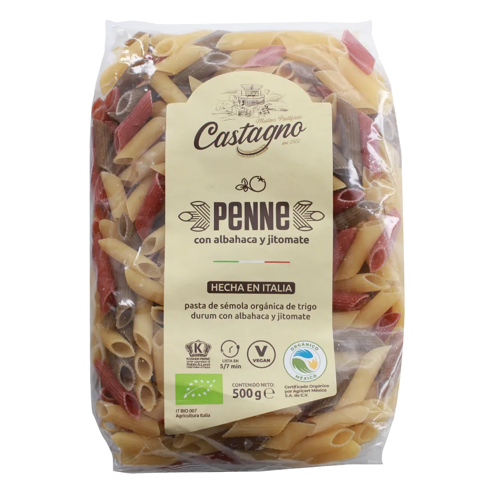 Pasta Penne Con Albahaca Y Jitomate Castagno 500 g