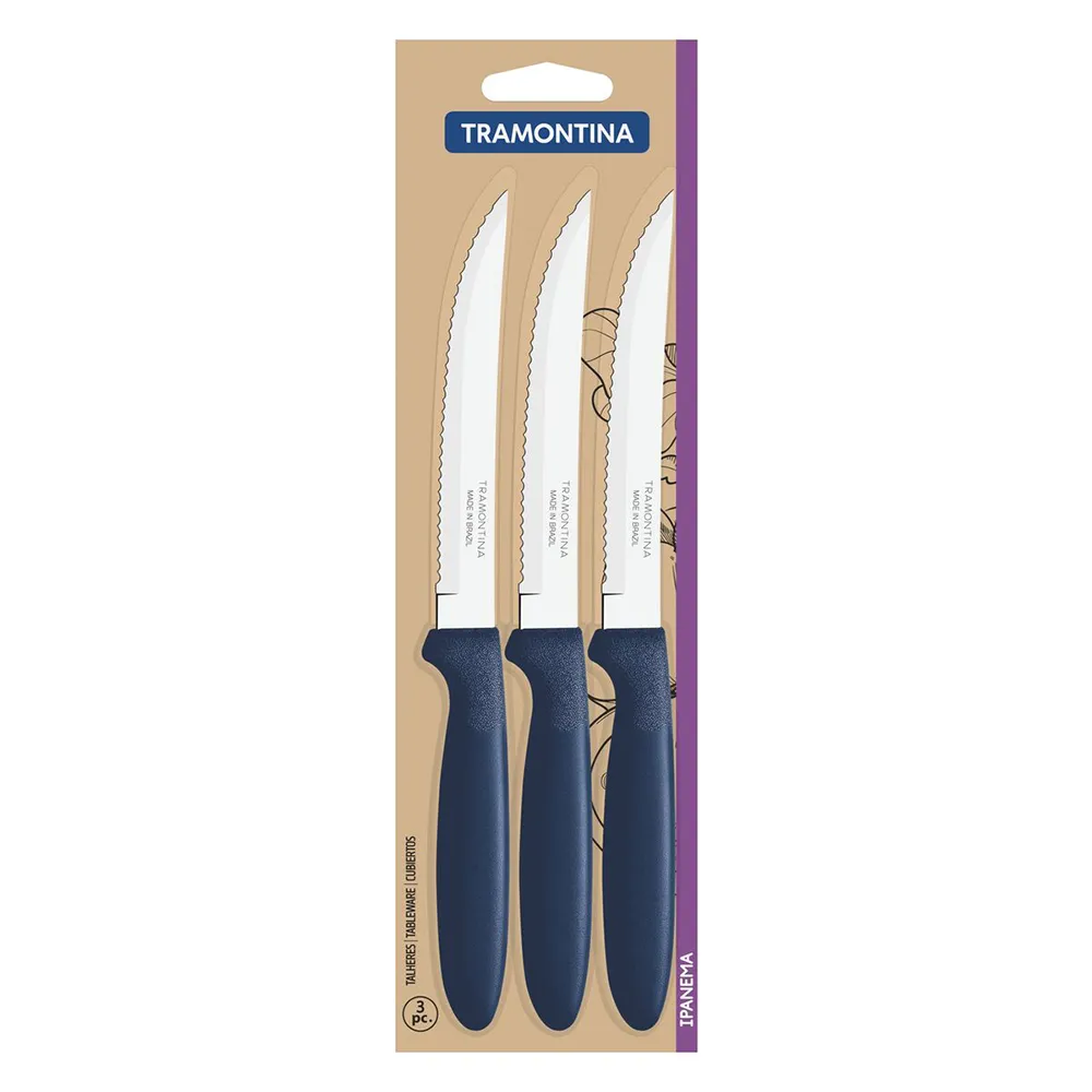 Juego Cuchillos Asado 3Pzas Ipanema Azul Tramontina 1 Pz