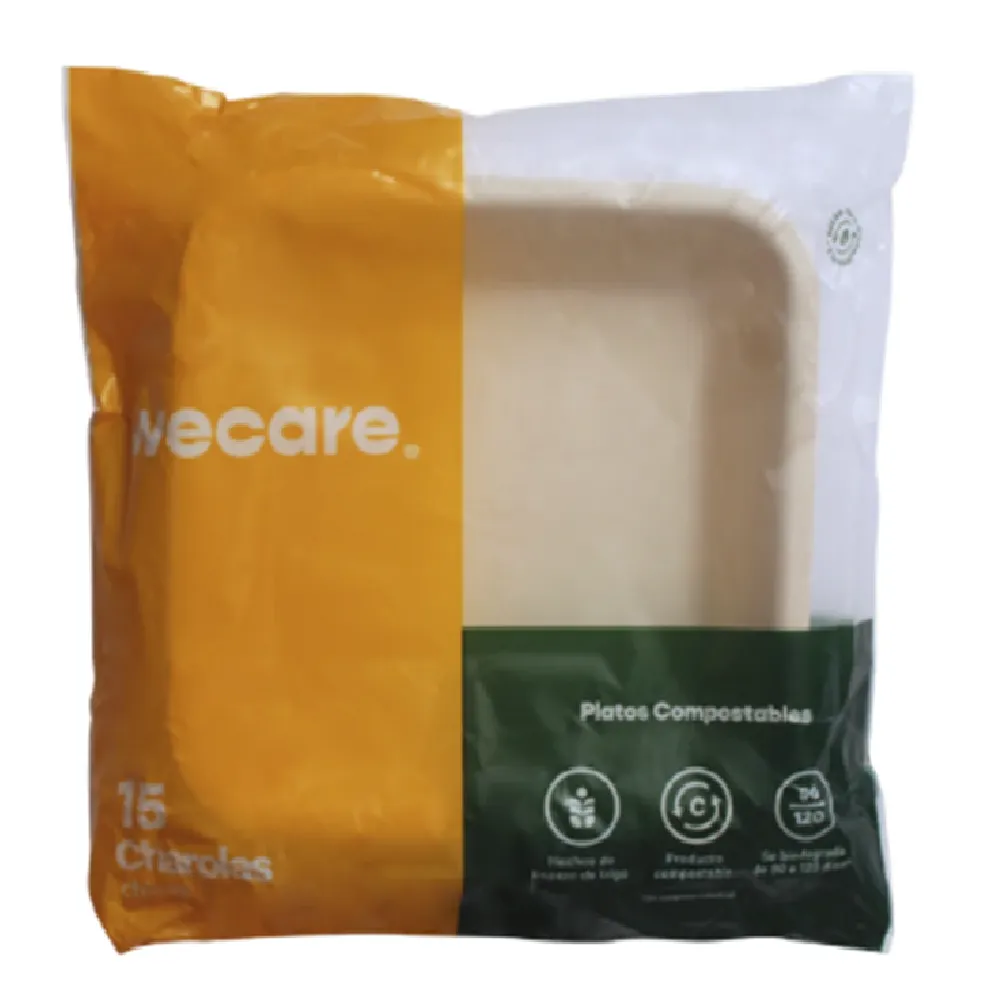 Charola Chica 15X15 Compostable Beige Wecare 15 Pza