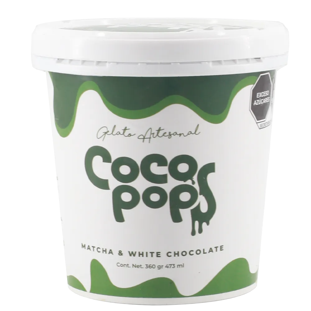 Nieve Gourmet Artesanal De Matcha Y Chocolate Blanco Cocopops 473 Ml