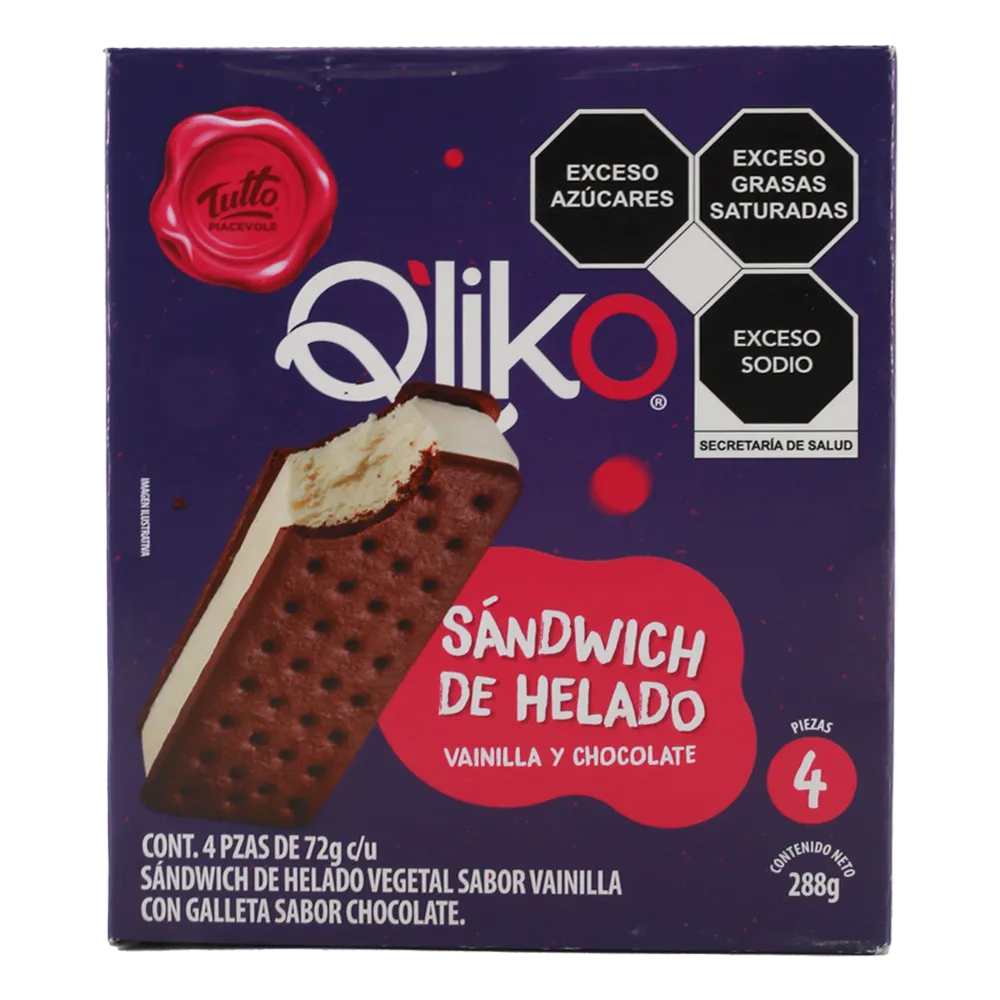 Sandwich De Helado Sabor Vainilla Con Galleta Choc Tutto Piacevole 4 Pza