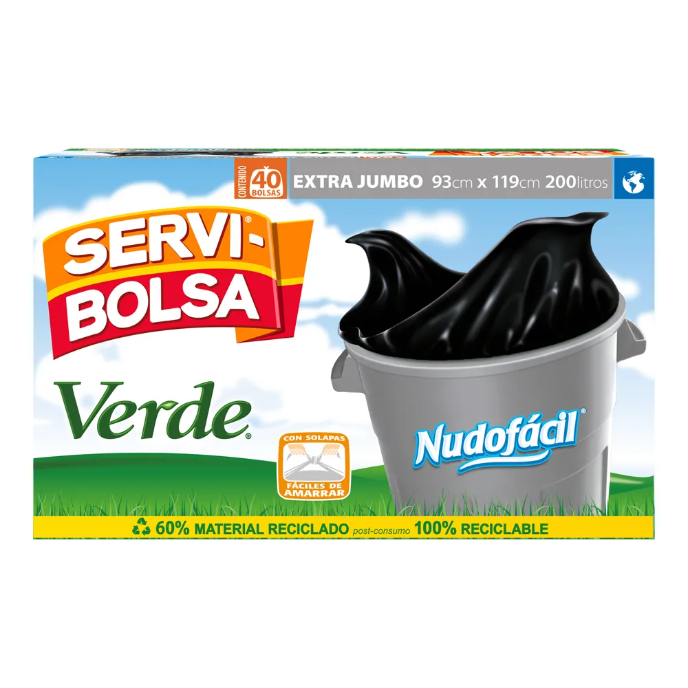 Bolsa Para Basura Ej 93X119 Verde Biodegradable Servi-Bolsa 40 Pza