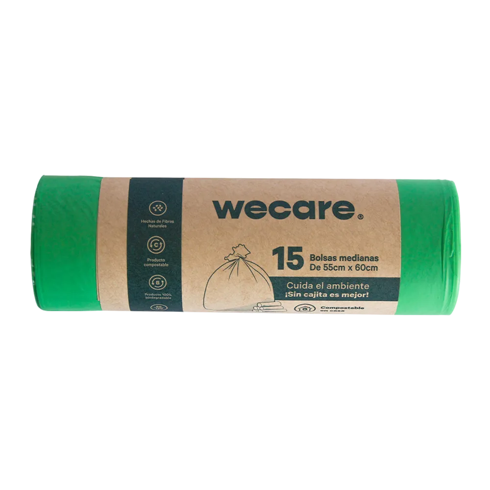 Bolsa Para Basura Rollo M 55X60 Compostable Wecare 15 Pza