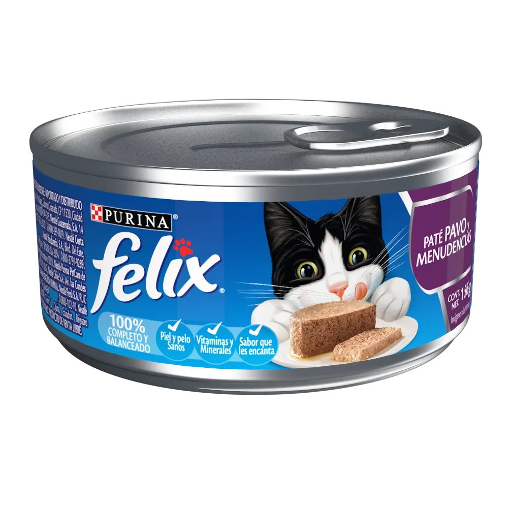 Alimento Humedo Para Gato Adulto Pate Pavo-Menudencia Felix 156 g