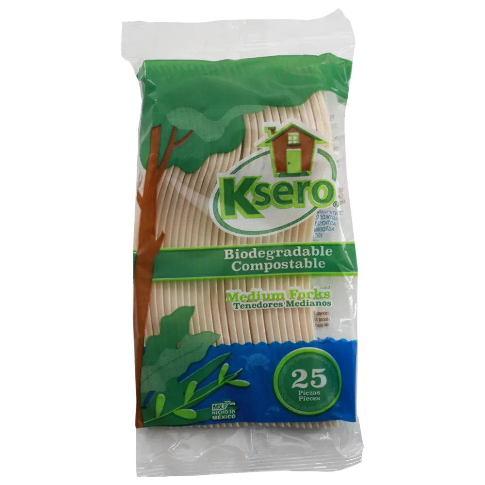Tenedor Desechable Biodegradable Mediano Ksero 25 Pza