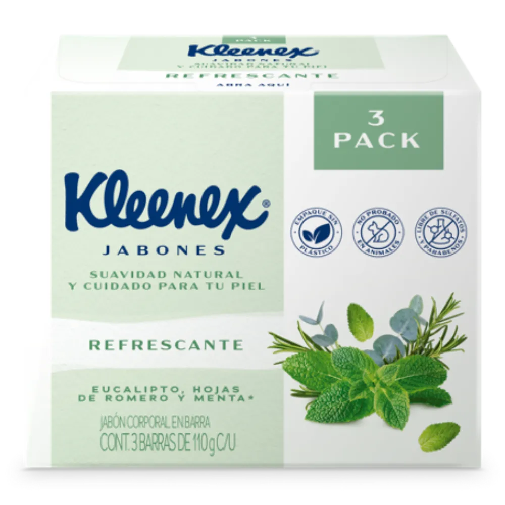 Jabon De Barra 3 Pack Eucalipto - Menta Kleenex 110 g