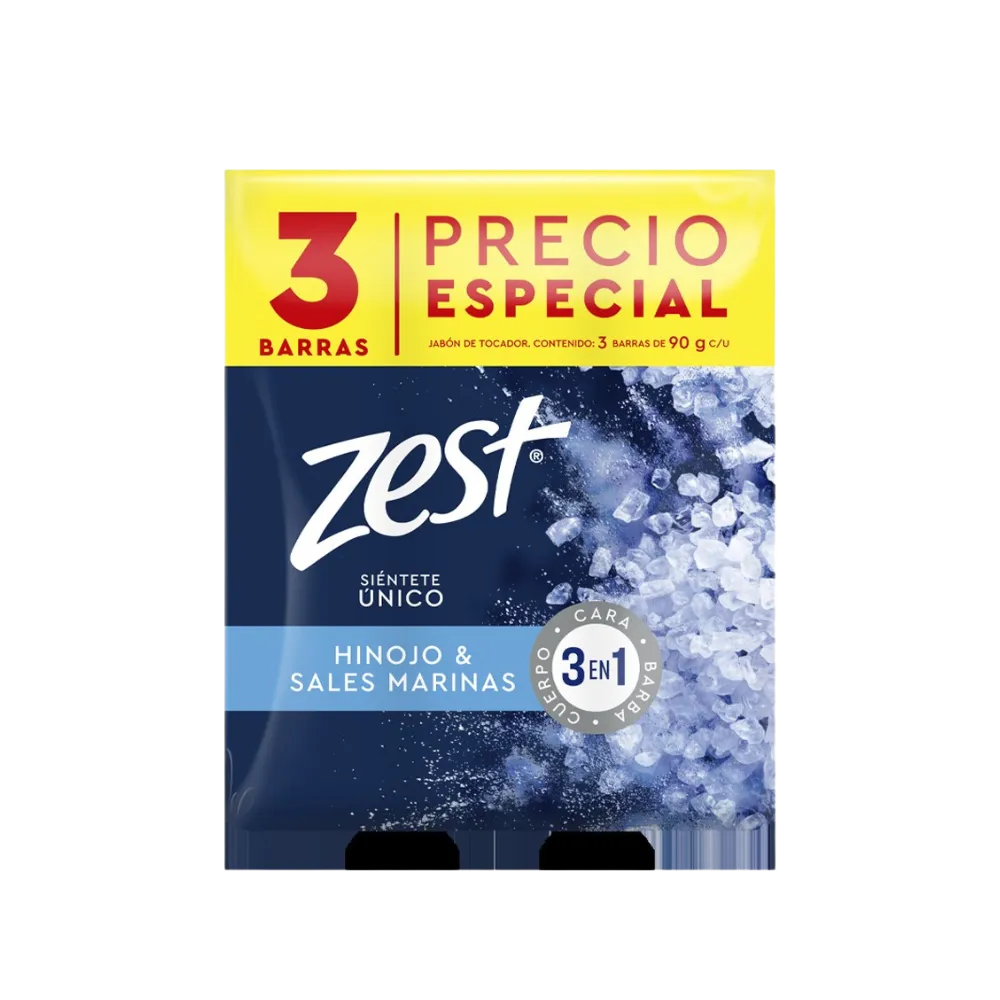 Jabon De Barra 3 Pack Hinojo Y Sales Marinas Zest 90 g