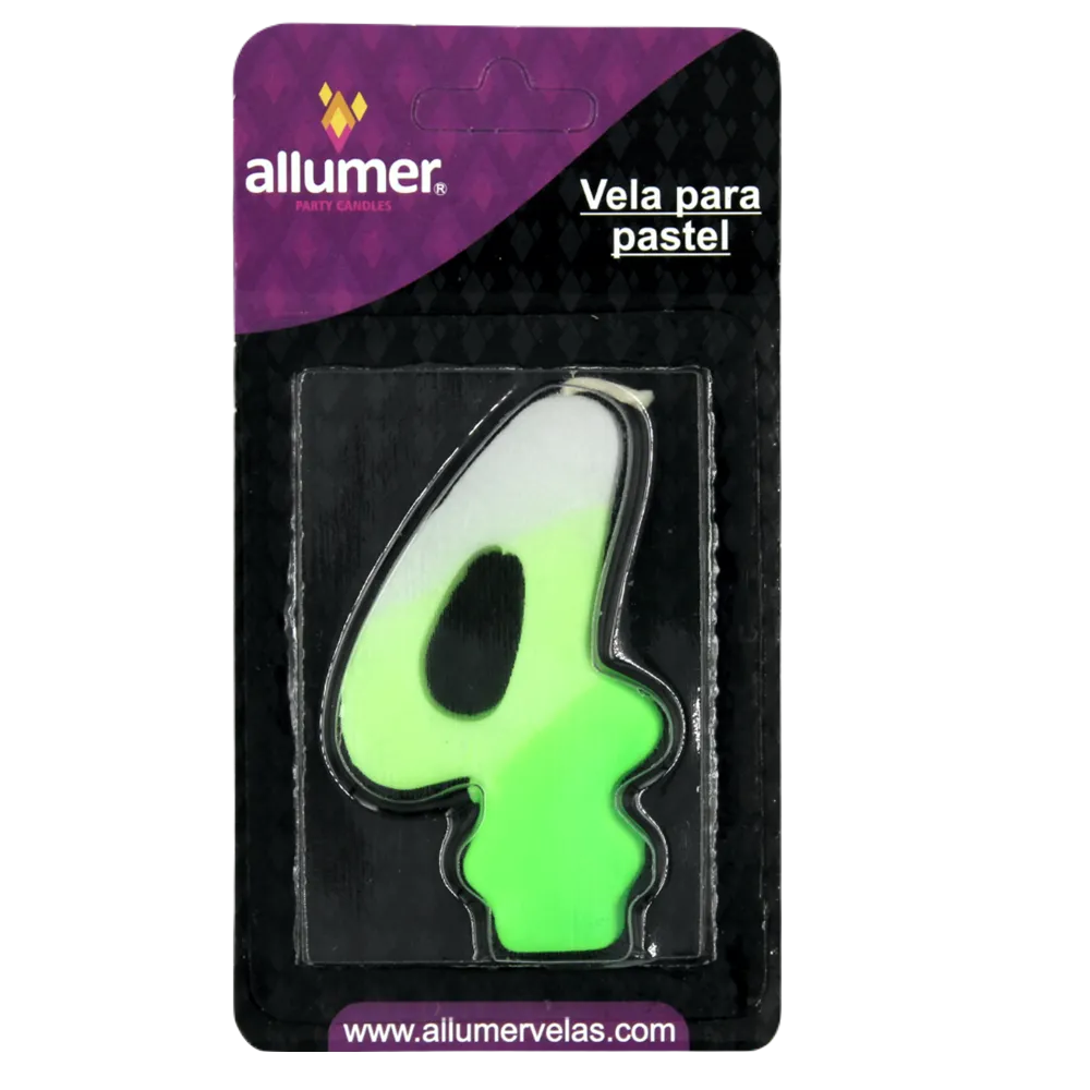 Vela Para Fiesta Numerica No. 4 Varios Colores Allumer 1 Pza