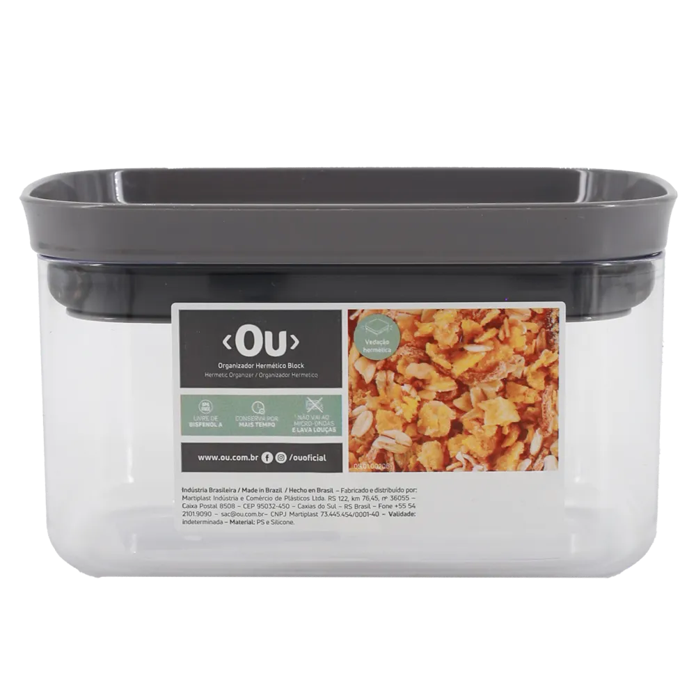 Canister Acrilico Linea Block 650 Ml Gris Ou 1 Pza