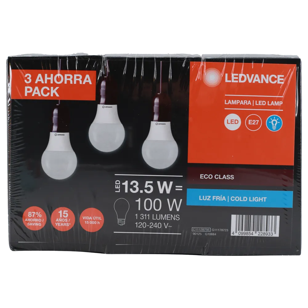 FOCO LED VALUE 13W LUZ FRIA 3 PACK LEDVANCE 1 PIEZA