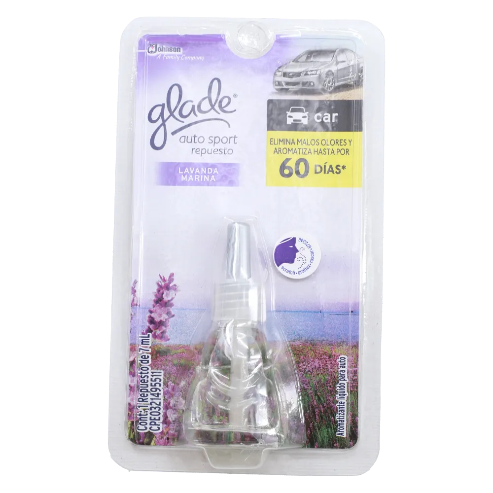 Aromatizante Para Auto Sport Repuesto Lavanda Marina Glade 7 Ml