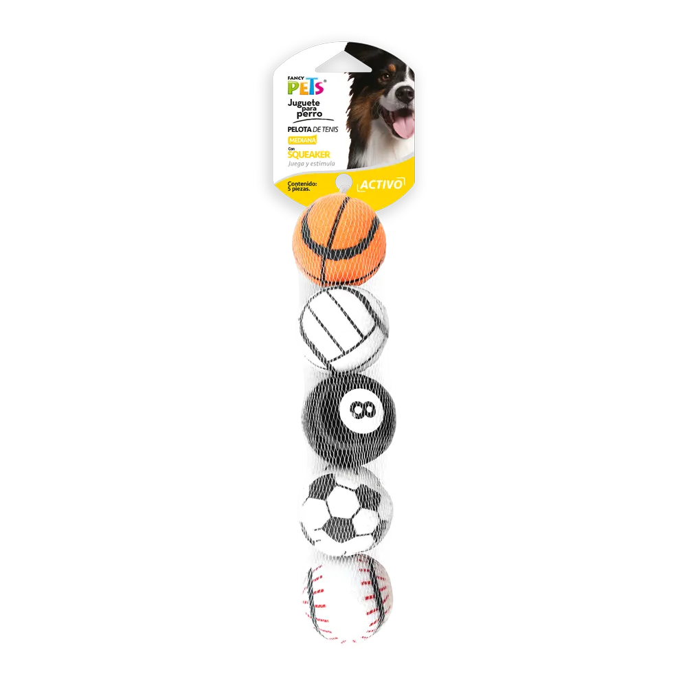 Juguete Pelota De Tenis Para Perro Diseños Deportivos Fancy Pets 5 Pza
