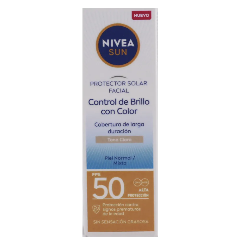 Bloqueador Facial Control De Brillo Con Color Tono Claro Nivea Sun 50 Ml