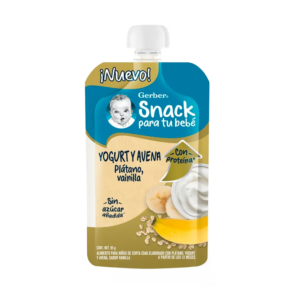 Papilla Pouche Tercera Etapa Platano, Yoghurt, Avena Gerber 95 g