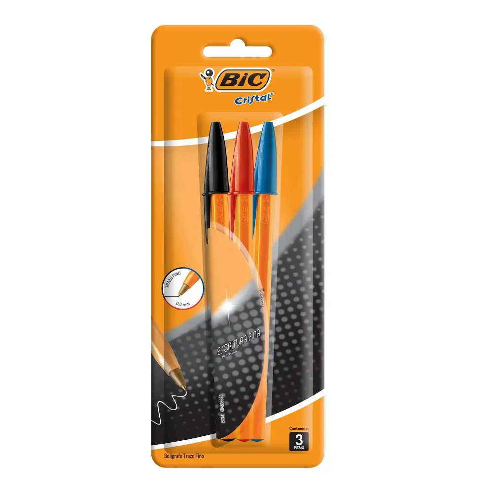 BOLGRAFO CRISTAL FINO 0.8MM C/ 3 PZAS SURTIDO DE BIC 1 PIEZA