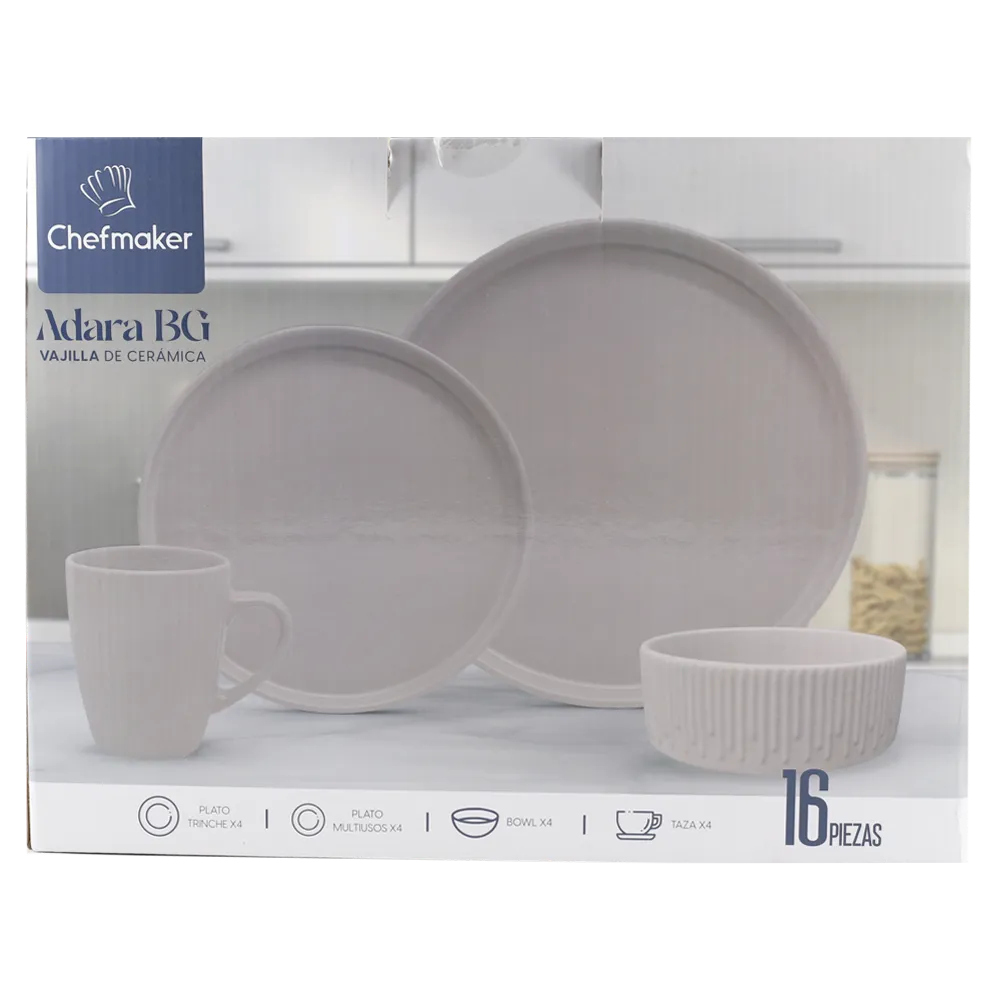 VAJILLA DE CERAMICA 16PZ BEIGE CHEFMAKER 1 PIEZA