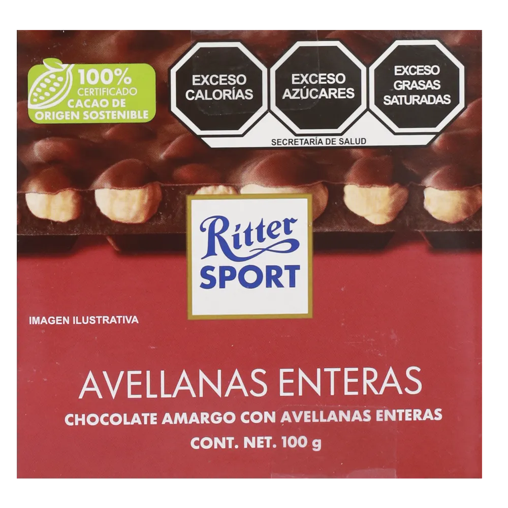 Tableta Chocolate Amargo Con Avellanas Enteras Ritter Sport 100 Gr