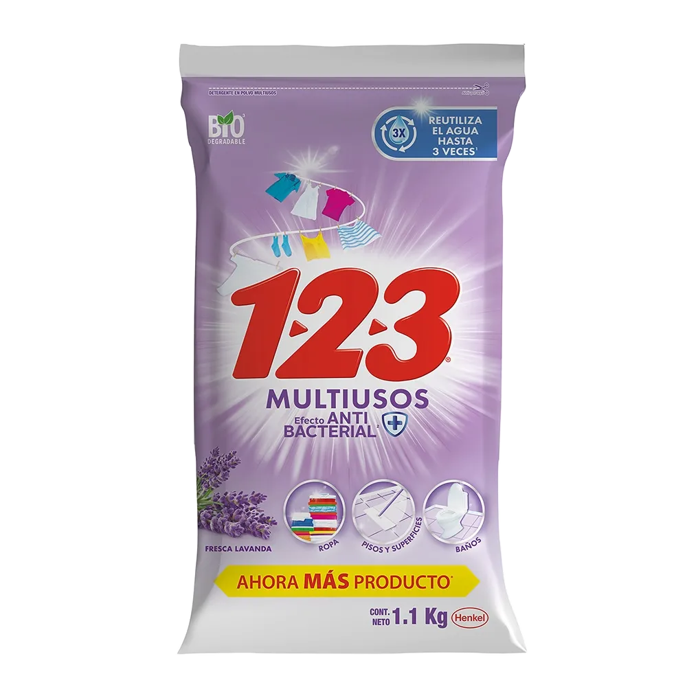 DETERGENTE EN POLVO MULTIUSOS LAVANDA 123 1.1 KILOGR