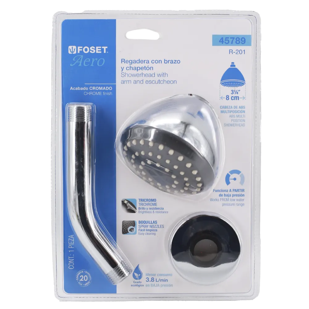 Regadera Redonda 3 1/4" Brazo Y Chapeton Foset 1 Pz