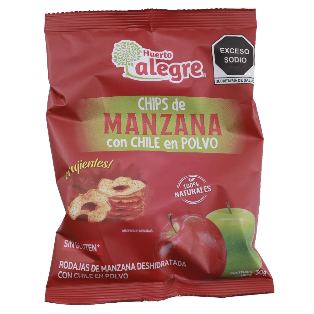 CHIPS DE MANZANA CON CHILE EN POLVO HUERTO ALEGRE 30 GRAMOS