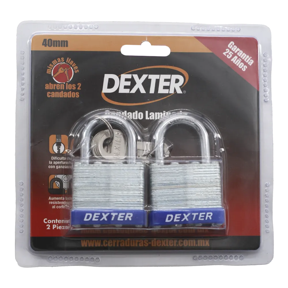 CANDADO LAMINADO DE 40 MM 2 PZS DEXTER 1 PIEZA