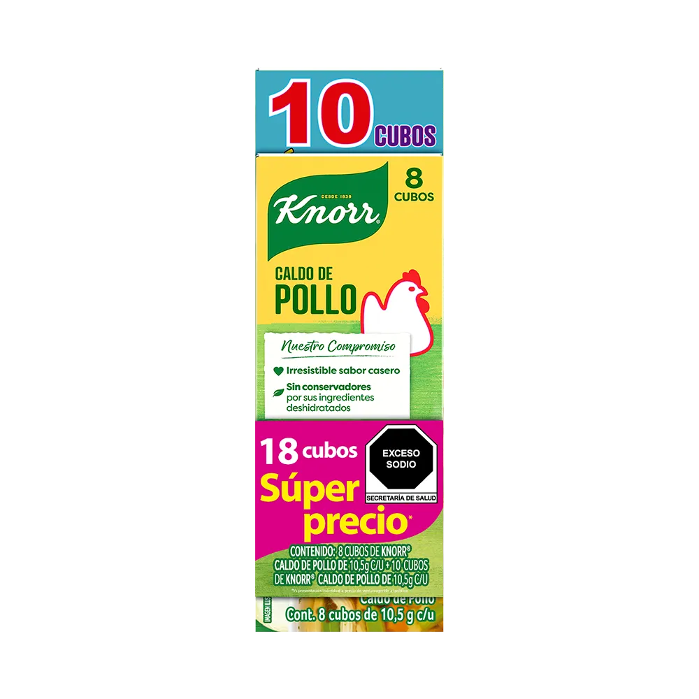 CONSOMES CALDO DE POLLO 10+8 CUBOS KNORR 189 GRAMOS