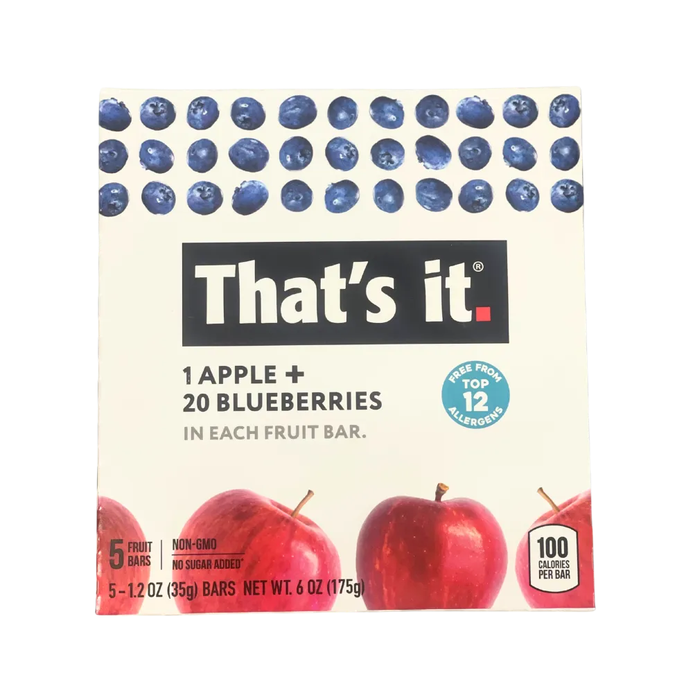 BARRA DE FRUTA MANZANA Y MORA AZUL THAT´S IT 175 GRAMOS