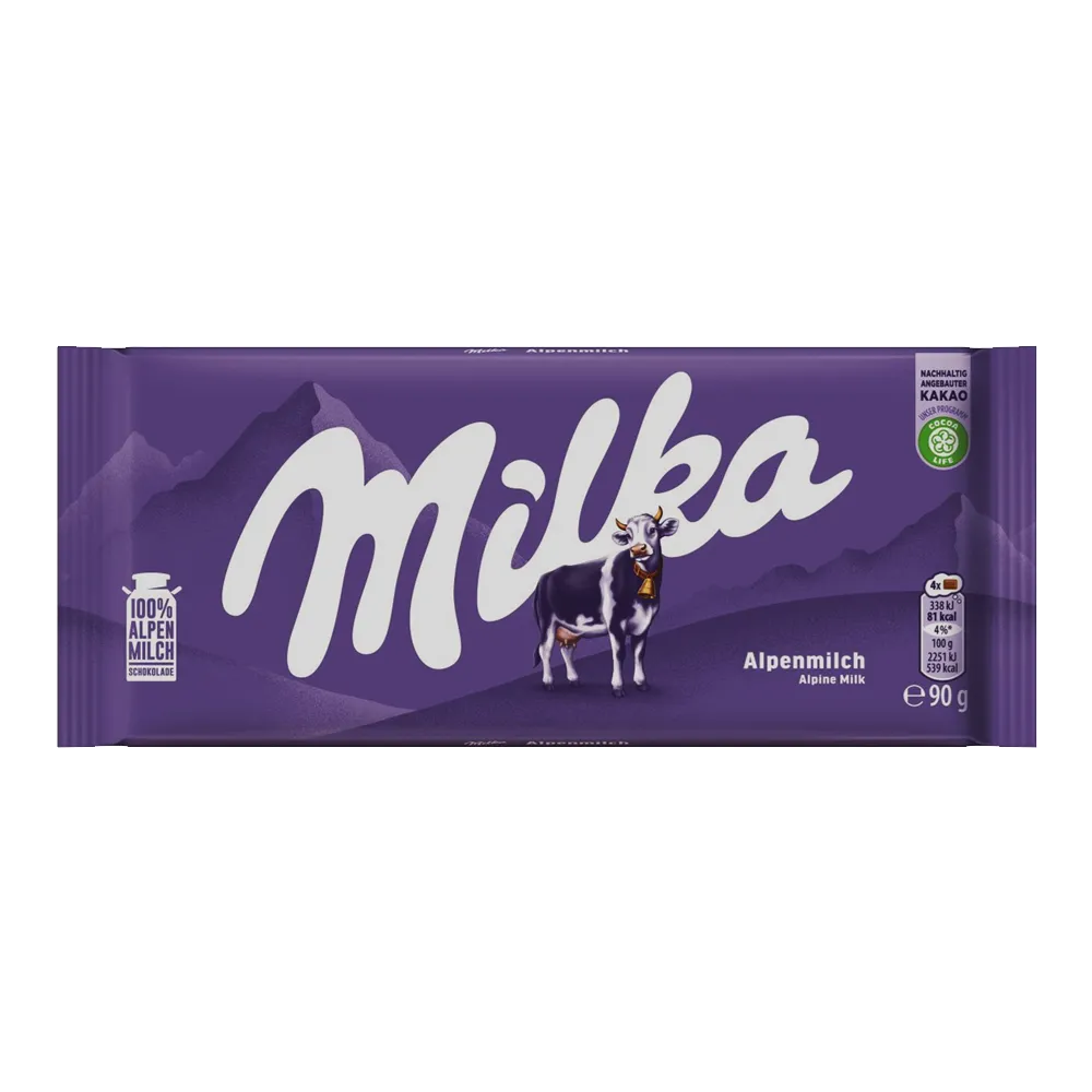 TABLETA CHOCOLATE CON LECHE ALPINE MILKA 90 GRAMOS