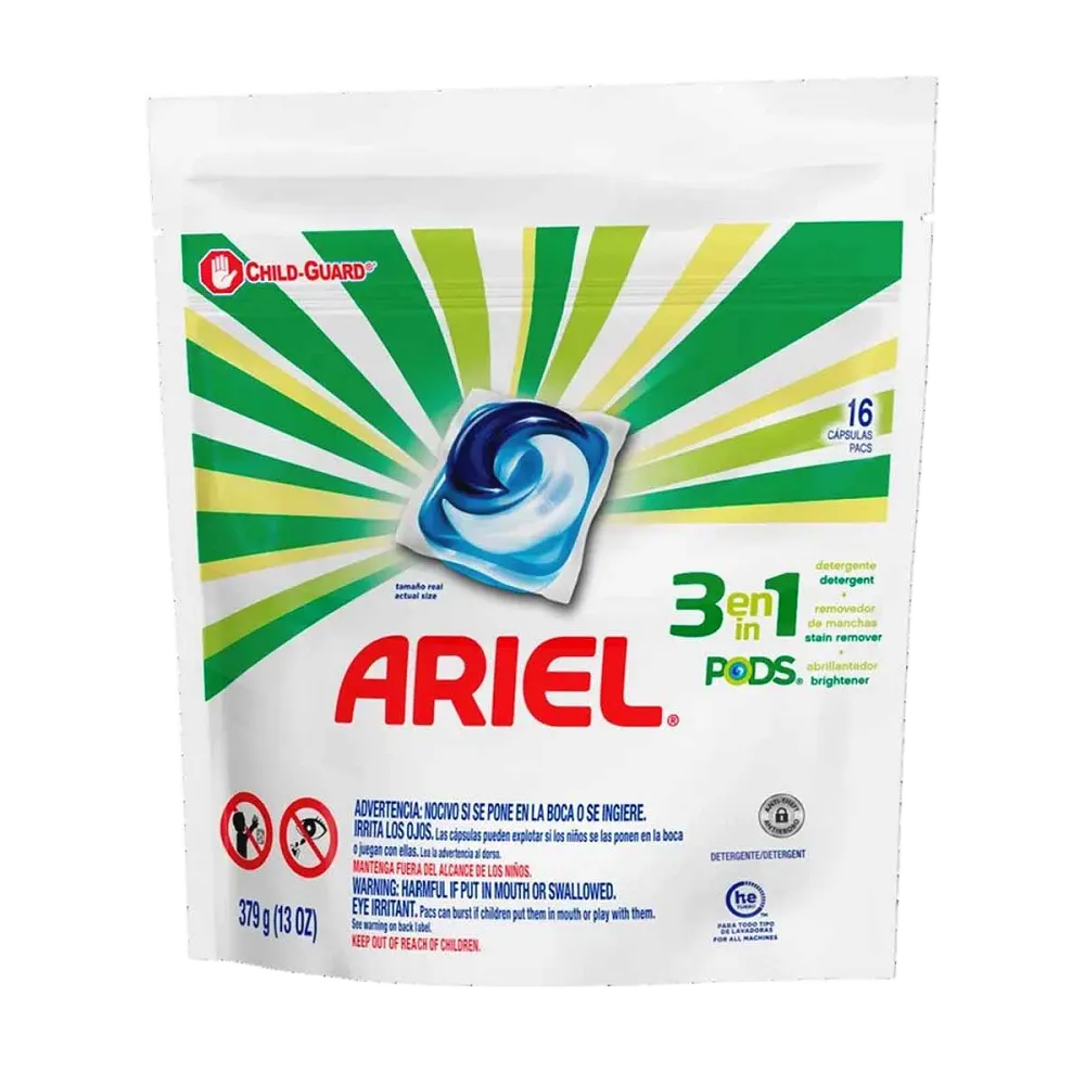 DETERGENTE LIQUIDO CAPSULAS PODS 3 EN 1 ARIEL 16 PIEZA