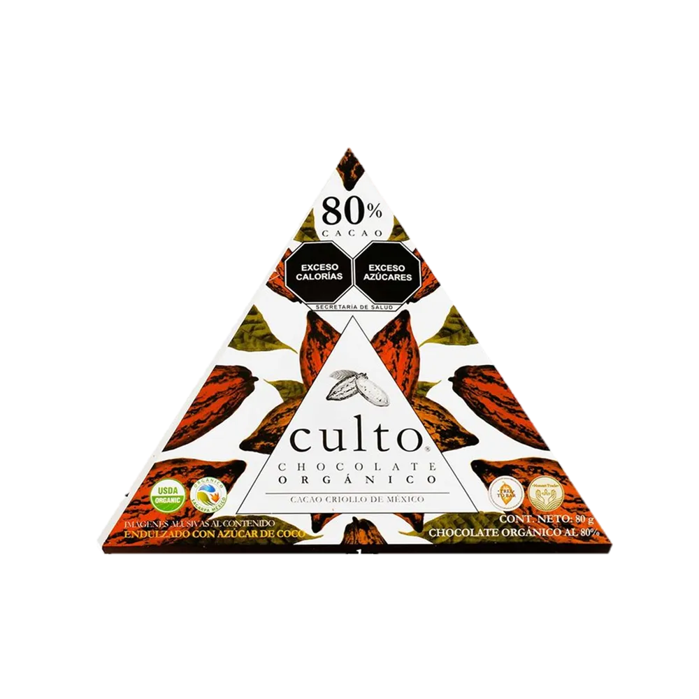 TABLETA CHOCOLATE 80% CACAO CON AZUCAR DE COCO CULTO 80 GRAMOS