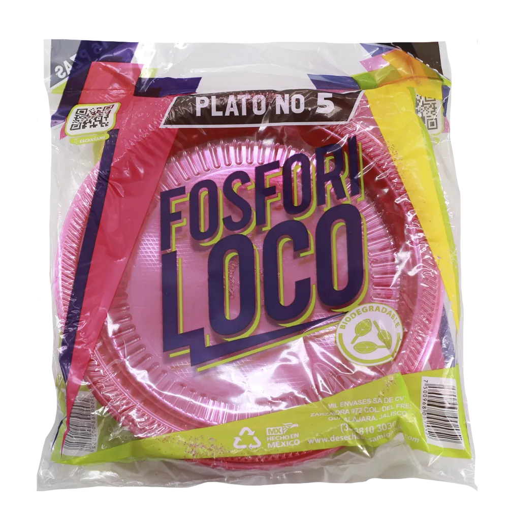 PLATO BIODEGRADABLE #5 FOSFORILOCO 16 PIEZA