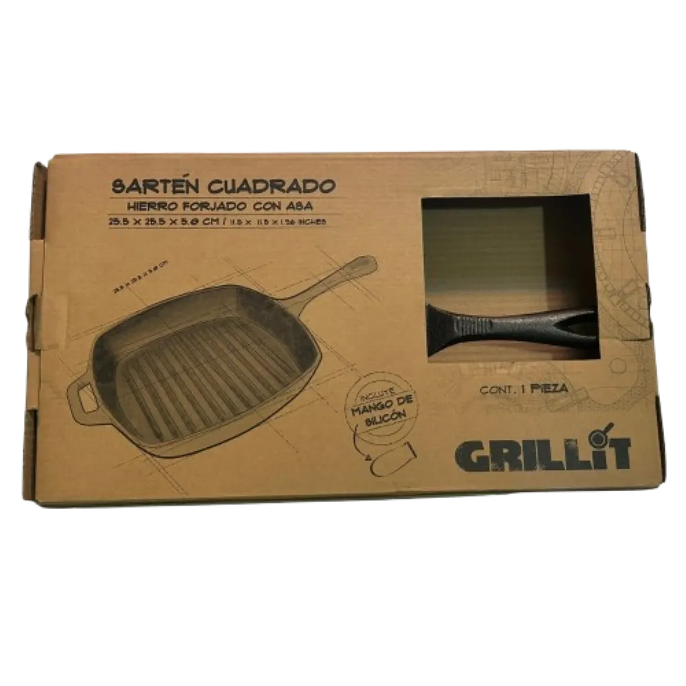 SARTEN GRILL DE HIERRO CUADRADO 25.5 CM GRILL IT 1 PIEZA