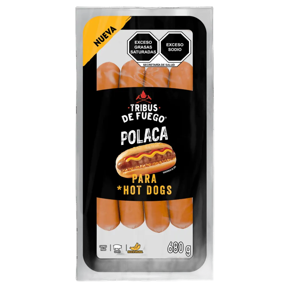 SALCHICHA POLACA HOT DOGS TRIBUS DE FUEGO 680 GRAMOS