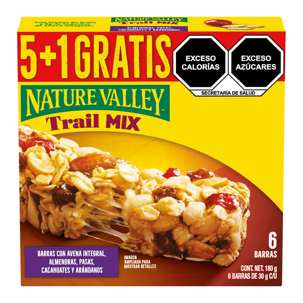 BARRAS DE GRANOLA TRAIL MIX 5 + 1 NATURE VALLEY 180 GRAMOS
