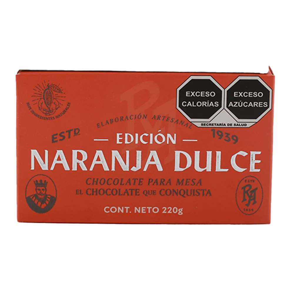 CHOCOLATE DE MESA EDICION NARANJA REY AMARGO 220 GRAMOS
