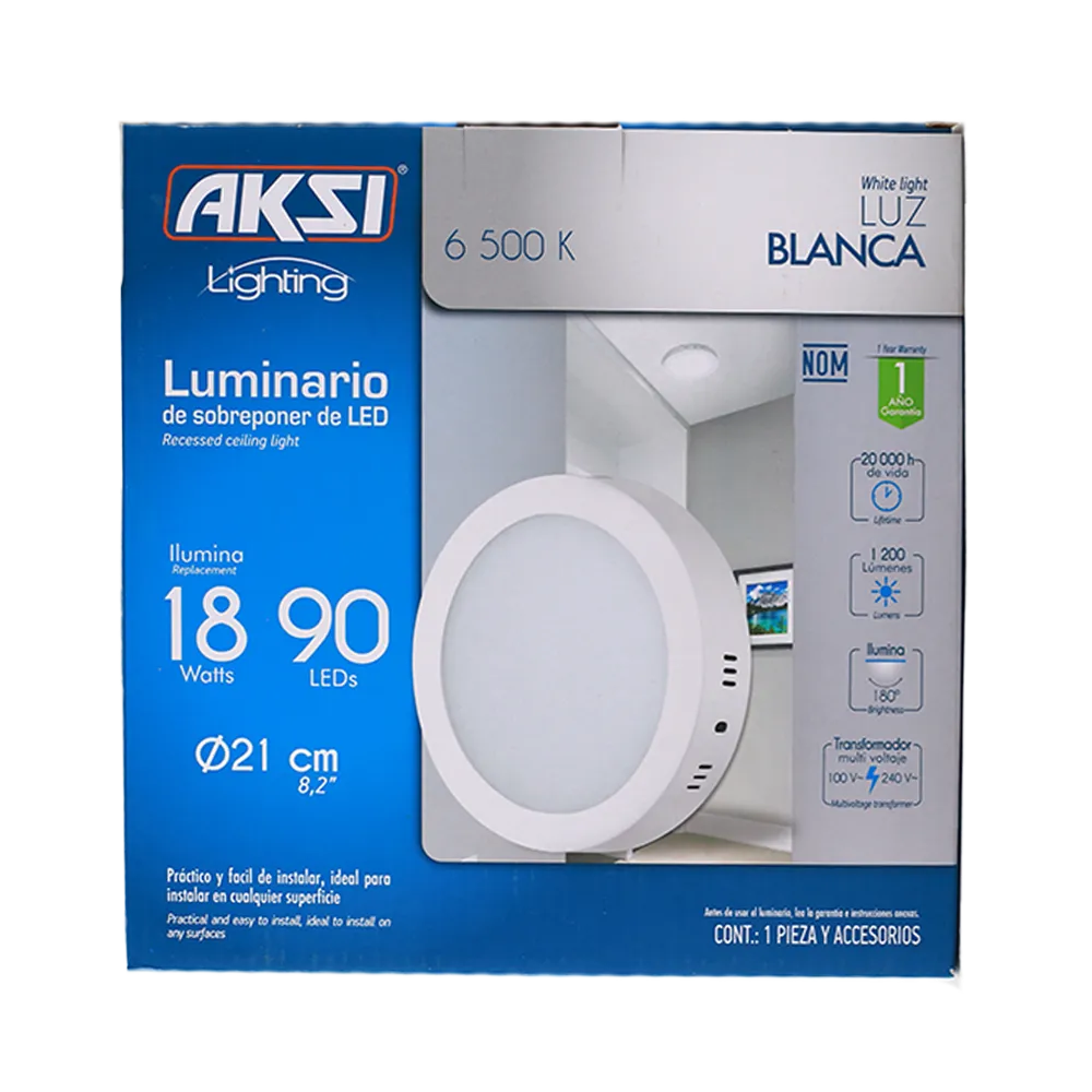LUMINARIO SOBREPONER CIRCULAR LED 18 W LUZ BLANCA AKSI 1 PIEZA